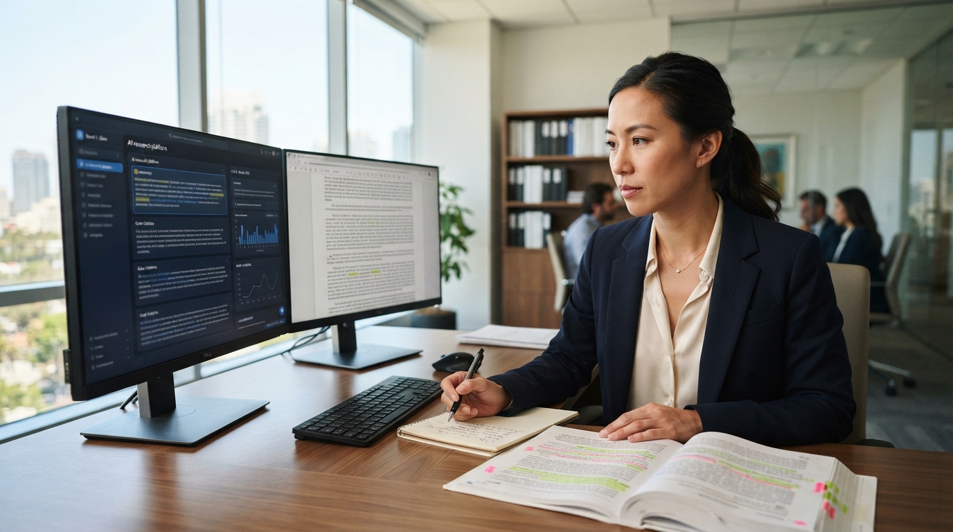 Attorney reviewing and verifying AI-assisted legal work