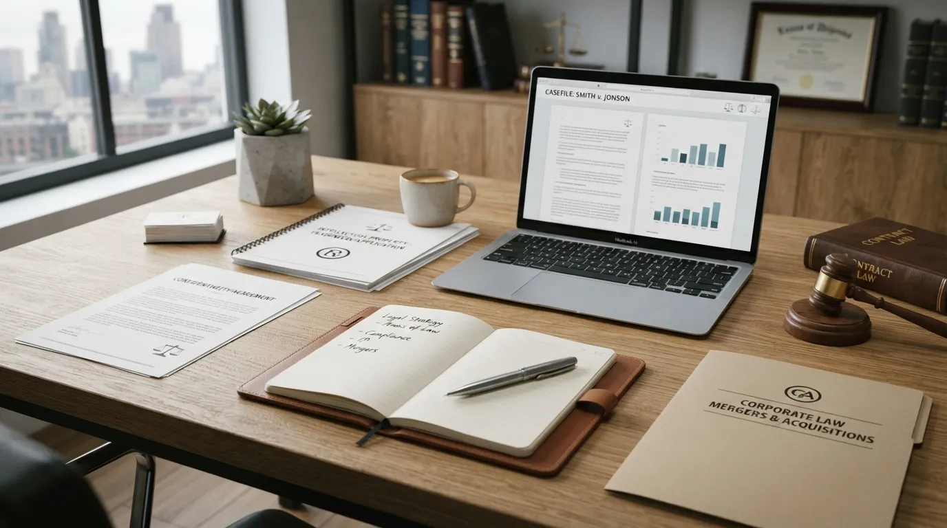 Legal practice area resources displayed in a modern workspace