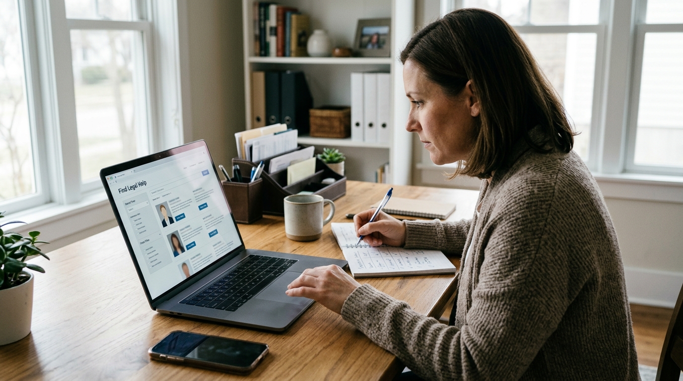 Consumer researching attorney directories and certified lawyer referral services in California